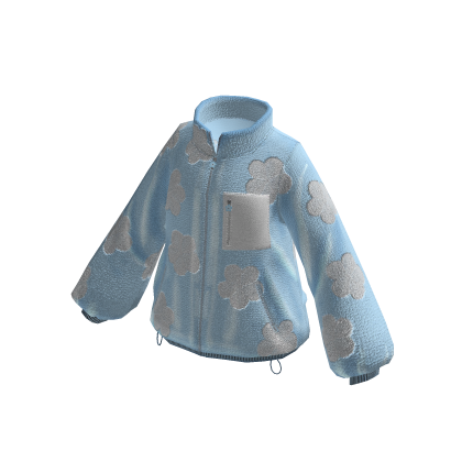 Cozy Flower Puffer Zip Up Jacket (Light Blue)