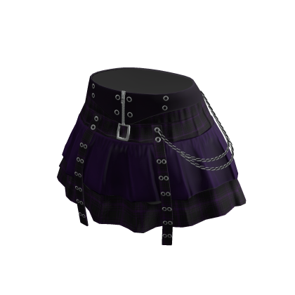 Belted Plaid Pleated Skirt w/ Chains (Purple)