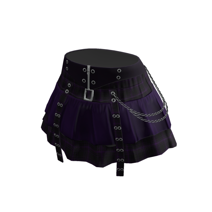 Belted Plaid Pleated Skirt w/ Chains (Purple)