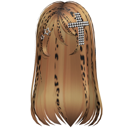 Emo Scene Long Hair w Cross Caramel Leopard