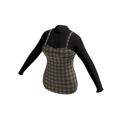 Beige Checkered Dress w/ Long Sleeve
