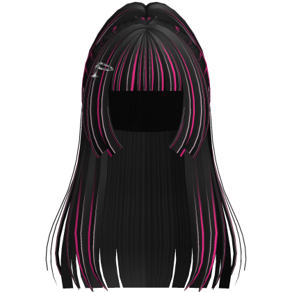 Long Layered Ponytail Hair Bangs Black Pink Roblox item