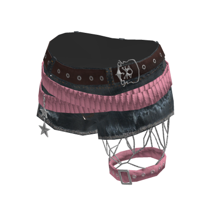Grunge Denim Shorts w/ Leg Straps (Blue N Pink)