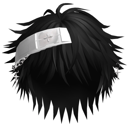 Black Y2K Messy Boy Hair w/ Headband & Cross Roblox item
