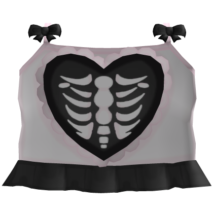 cute emo black & pink ruffled skeleton kitty top