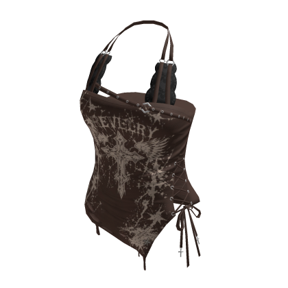 Goth Cross Lace Up Halter Top (Brown)