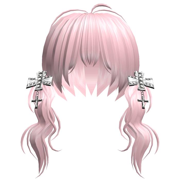 Pink Vkei Girl Twin Tails w White Studded Bows