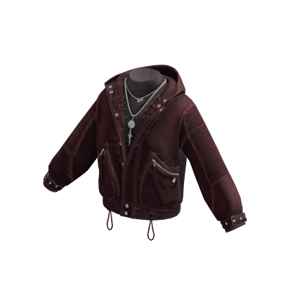 Y2K Grunge Bomber Jacket w/ Hood & Chain (Red)