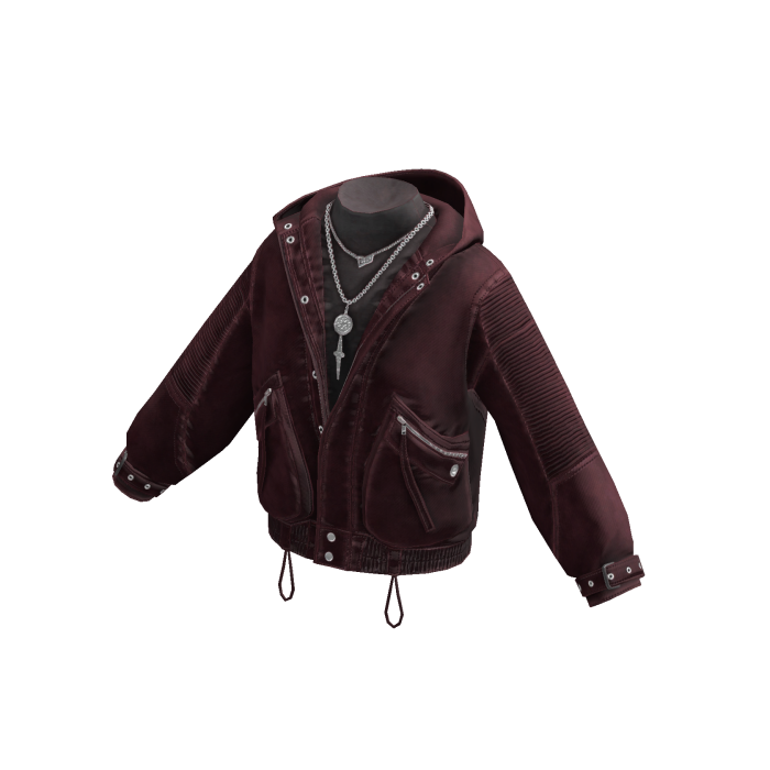 Y2K Grunge Bomber Jacket w/ Hood & Chain (Red)