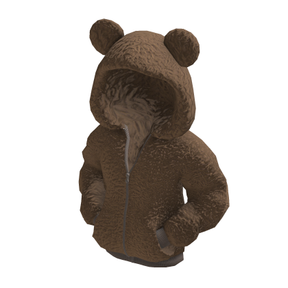 Posed Bear Fluffy Hoodie Brown
