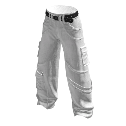 Y2K White Cargo Pants Strap Belt Baggy Urban Jeans