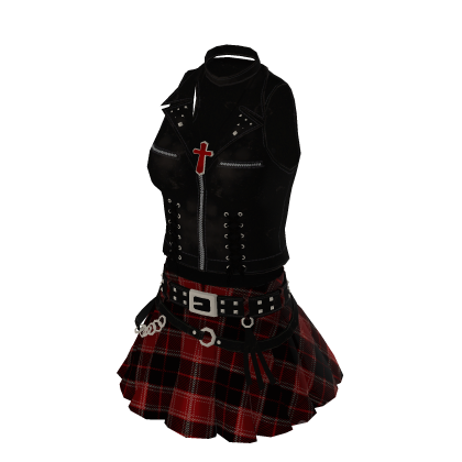 Black leather plaid skirt