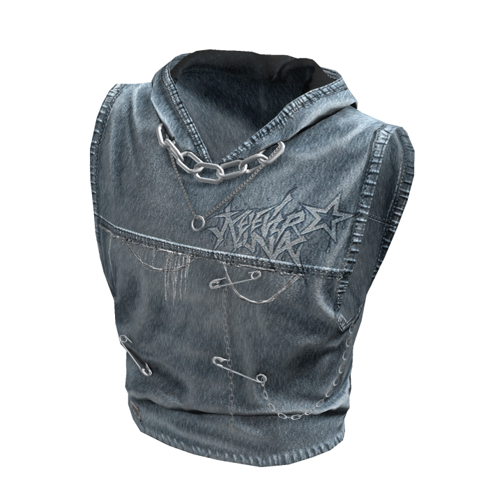 Chain Hooded Denim Tank Top (Light)