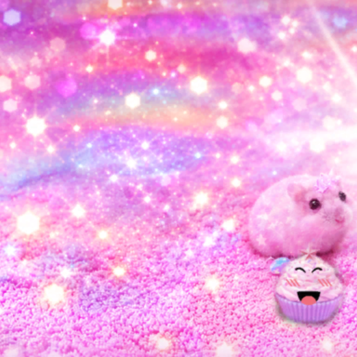 Cute Pink Hamster Happy Cupcake Sparkle Background