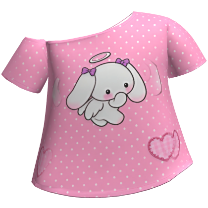 Pink Polka Dot Bunny Shirt w/ Heart Patch Front