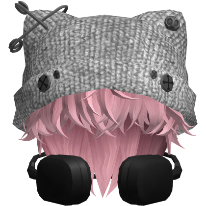 Grunge Beanie Pink Hair w/ Headphones