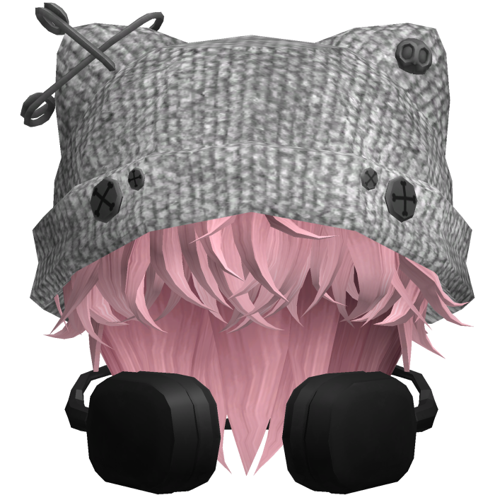 Grunge Beanie Pink Hair w/ Headphones