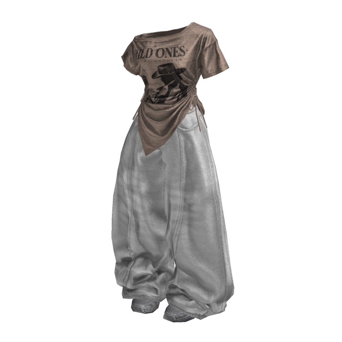 Vintage Y2K White Baggy Jeans Girl Outfit / 01