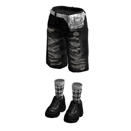 Denim Teared Stylish Jorts (Black White)
