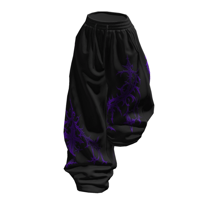 Black Purple Print Half Raised Baggy Sweatpants