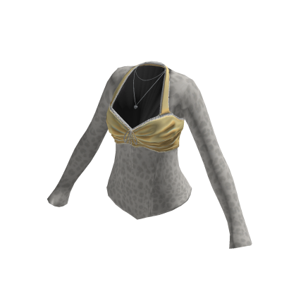 Y2K Leopard Twist Top w/ Necklace (Yellow)