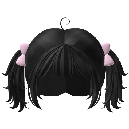 Cute Pigtail Hair w/ Pink Bows (Black) Roblox item