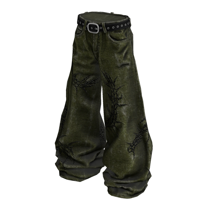 Green Gothic Centipede Distressed Denim