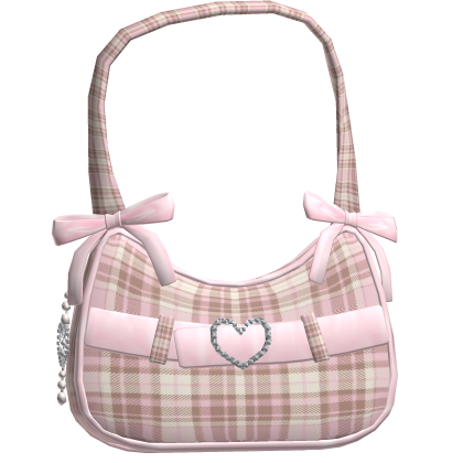 ♡ Pink Brown Plaid Bag with pink bow coquett ♡ thumbnail