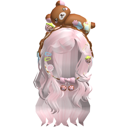 ♡ pink lush wispy waves w/ cute bear & charms Roblox item