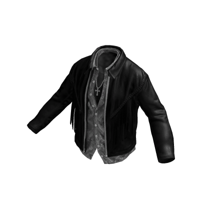 Black Layered Tassel Leather Jacket