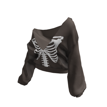 Skeleton Pullover Baggy Hoodie Brown&White