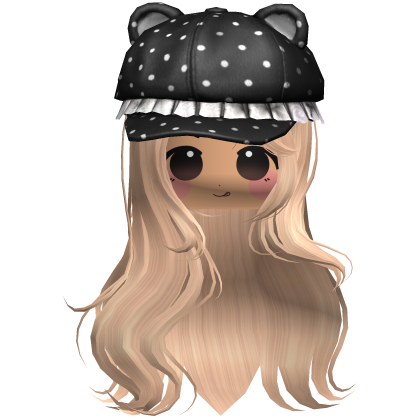 Lush Wavy Hair w/ Bear Beret & Chibi Face (Blonde) Roblox item