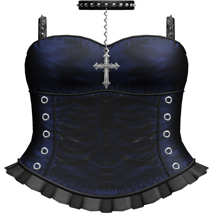 Emo Gothic Ribcage Dress w Choker in Blue Black