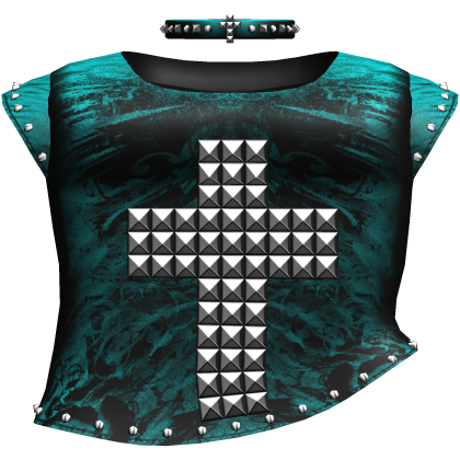 Studded Y2K Cross Teal Cyan Scene Shirt w Choker