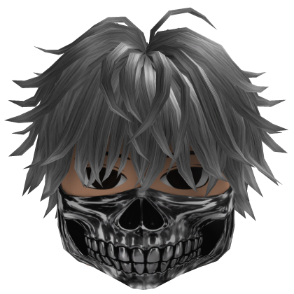 Messy Hair w/ Skull Mask (Gray)