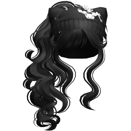 Cat Beanie Y2K Curly Ponytail Hair Black Roblox item