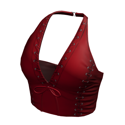 Halter Neck Top Red Leather Hem Knot Tee Shirt Y2K