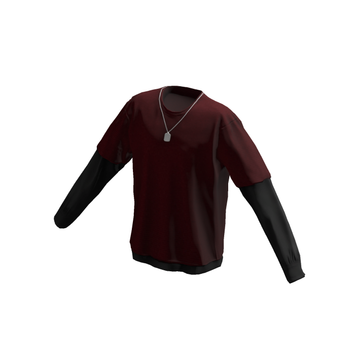 Long Sleeve Two Layer Dog Tag Tee Shirt Red