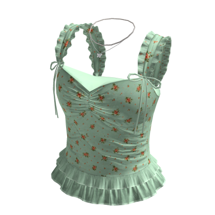Floral Ruffle Strap Corset Top (Mint)