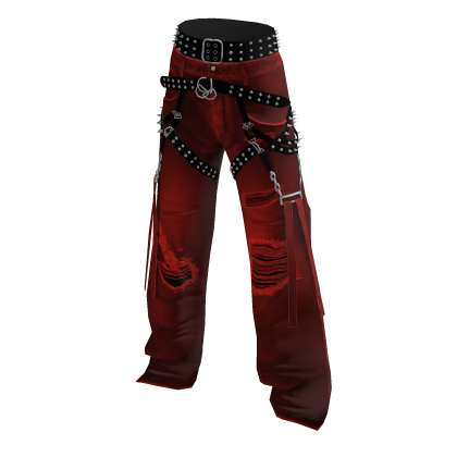 Baggy Ripped Grunge Y2K Studded Belt Jeans Red thumbnail