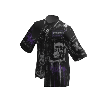 Emo Grunge Skull Baggy Shirt w/ Chain (Purple)