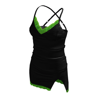 BB Cute Satin Lace Cut Dress Dark Black Green