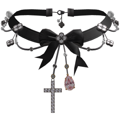Coquette Black Preppy Bow Necklace with Cross