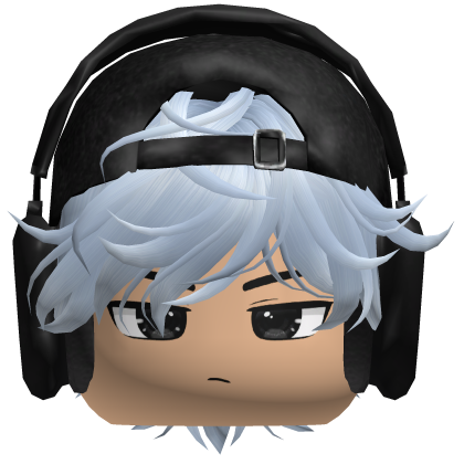 Blue Hair w/ Black Headphones + Cap & Boy Face Roblox item