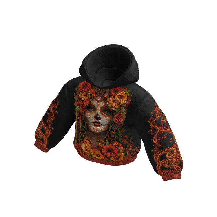 JDN - Gothic Floral Skull Hoodie  