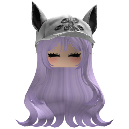 Fluffy emo Violet hair white cat cap y2k
