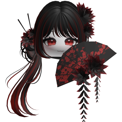 Side Ponytail w/ Cherry Blossoms & Fan