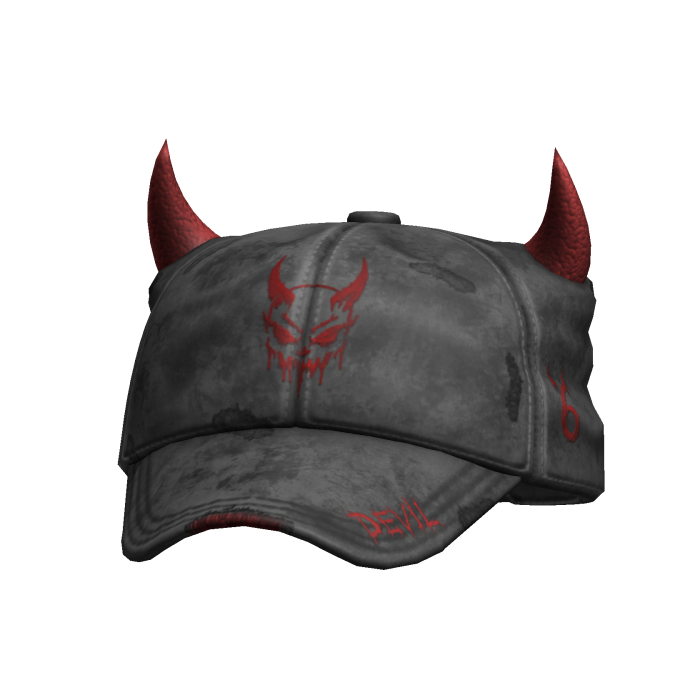 Grey & Red Washed Devil Horns Cap