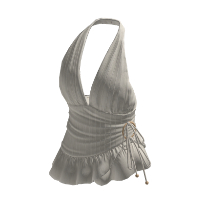 Pinstripe Ruched Halter Top (Beige)