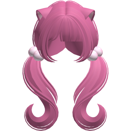 ♡ kawaii moe wavy pigtails w cat ears (hot pink)